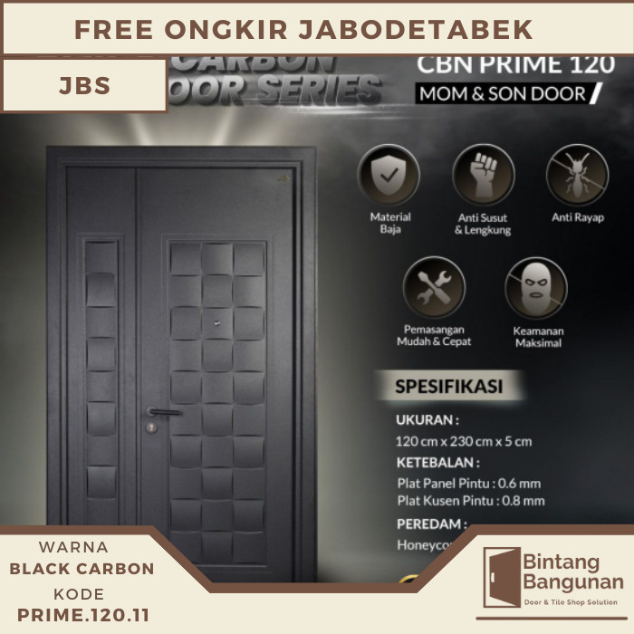 Terlaris Pintu Rumah Baja Fortress PRIME 120.11 Black Carbon - 120x230