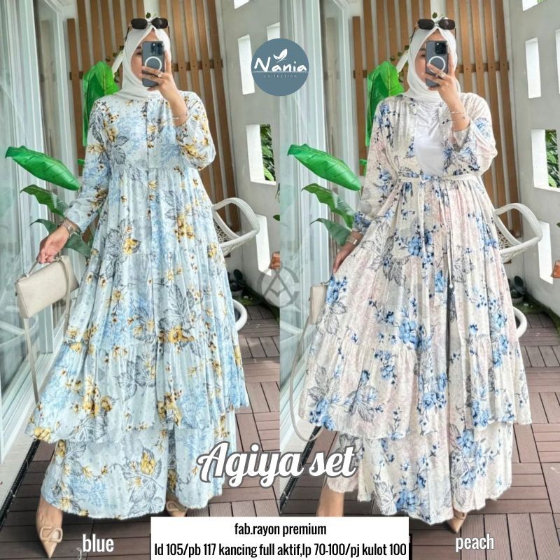 Agiya Set By Nania - Setelan Atasan  Rayon Premium Fit XL Ld105 Dan Celana Kulot Pinggang Melar Best