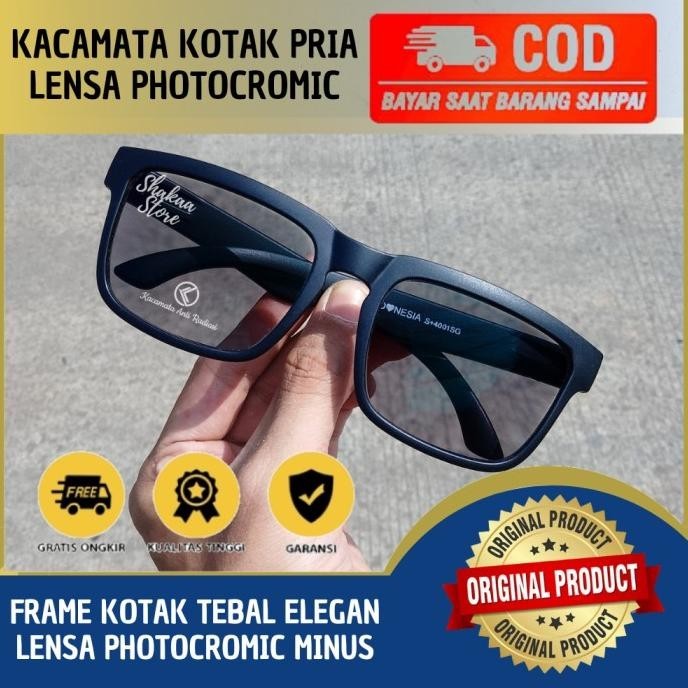 New Kacamata Photocromic Minus Pria Frame Kotak Tebal Fashionable Stok Terbatas