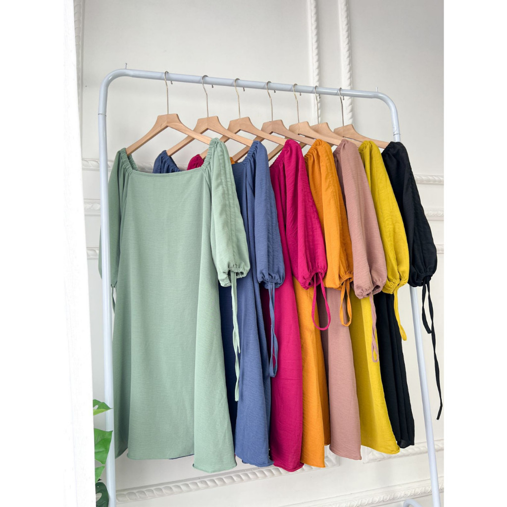 E34 ASTER DRESS WANITA CRINKLE AIRFLOW / DRESS CRINKLE LENGAN SERUT/ DRESS CRINKLE PENDEK KOREAN