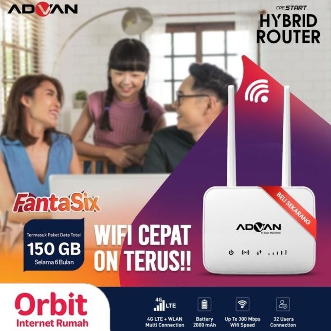 BARANG TERLARIS Telkomsel Orbit Data 150GB Advan CPE Router Modem Wifi Hybrid 300Mbps