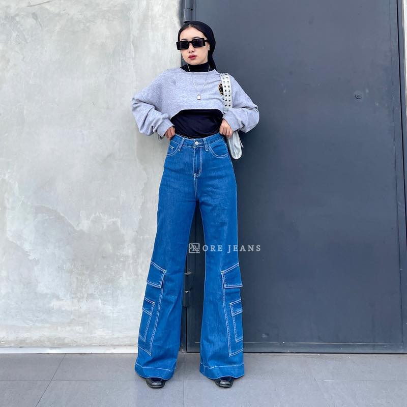 [ONLINE EXCLUSIVE] ORE - K22 Size 27-34 - Kulot Highwaist Jeans Wanita Premium - Celana Loose Cargo