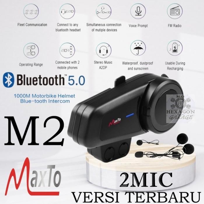 Maxto M2 Intercom Bluetooth Helm 6 Riders Fm Radio Waterproof