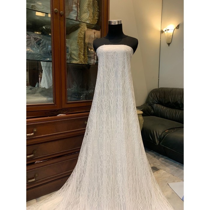 Naenggo Kain Brokat Chantily Lace Semi France Prancis Panel Broken White Putih