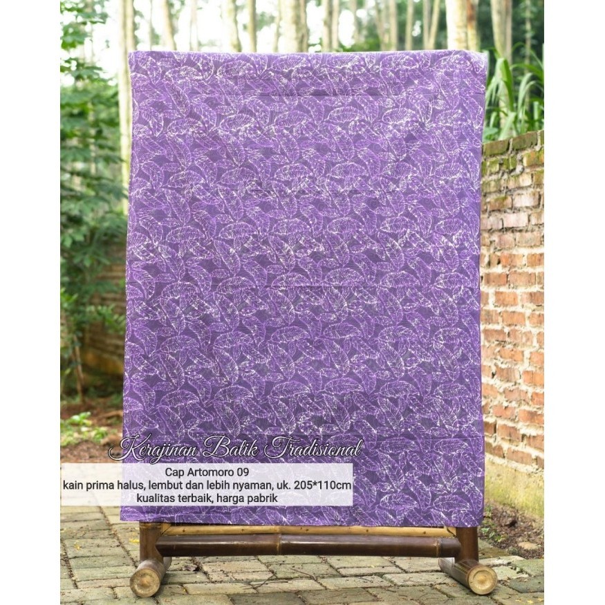 Naenggo Kain Batik Cap Artomoro Motif Daun Warna Ungu Lilac
