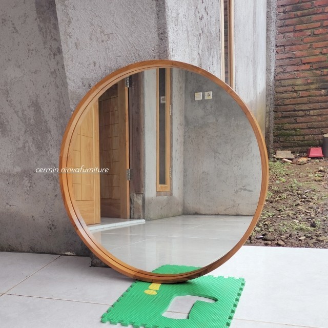 Cermin Bulat / Cermin Bulat Kayu Jati / Cermin Dinding Kamar Mandi