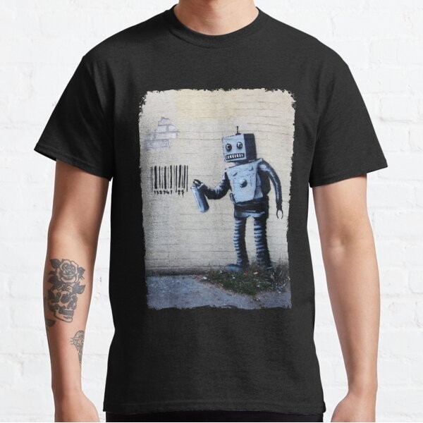 Baju Kaos Banksy graffiti smiling Robot
