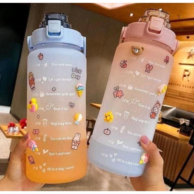 Botol Minum Viral 1&2 Liter Tutup Flip Dengan Sedotan Tempat Minum Air
