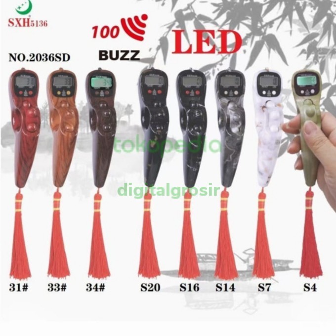 COD Tasbih Digital Premium Motif Kayu Marmer Led Alarm Per 100 Bunyi