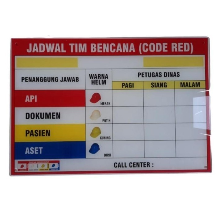 

Papan Akrilik Jadwal Tim Bencana, Papan Code Red, Papan Siaga Bencana,