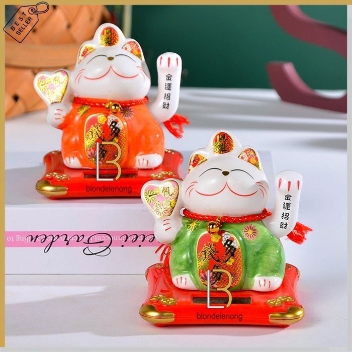 Patung Pajangan Kucing Hoki Rejeki Lucky Cat Maneki Neko Keramik Cina