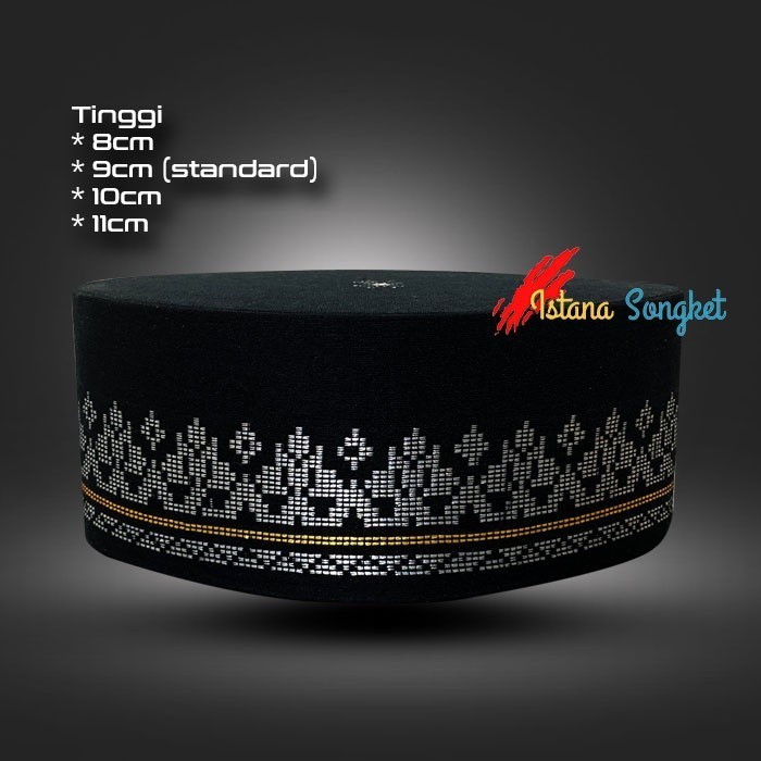 New Peci Songkok Kopiah Tenun Songket Dasar Hitam Motif Sier