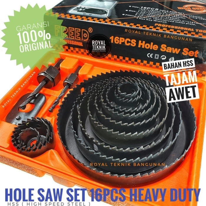 Hole Saw Kit Set 16 Pcs Heavy Duty / Mata Bor Lubang Kayu Pipa Pvc Original Dan Terpercaya