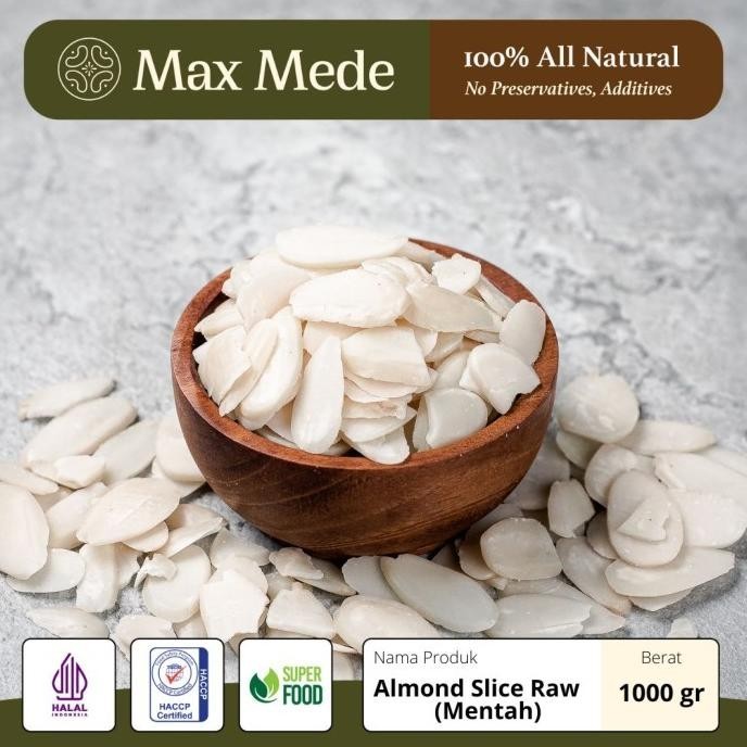 

New Sale Kacang Almond Slice Natural Mentah Kacang Almond Iris Premium Max Mede Terbaik