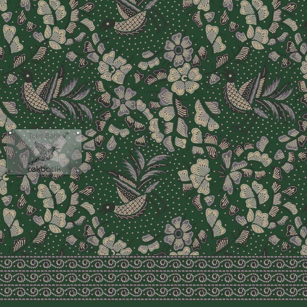 kain batik - Kualitas Ekspor kain batik - Motif Elegan Burung Unik (Hijau Botol)
