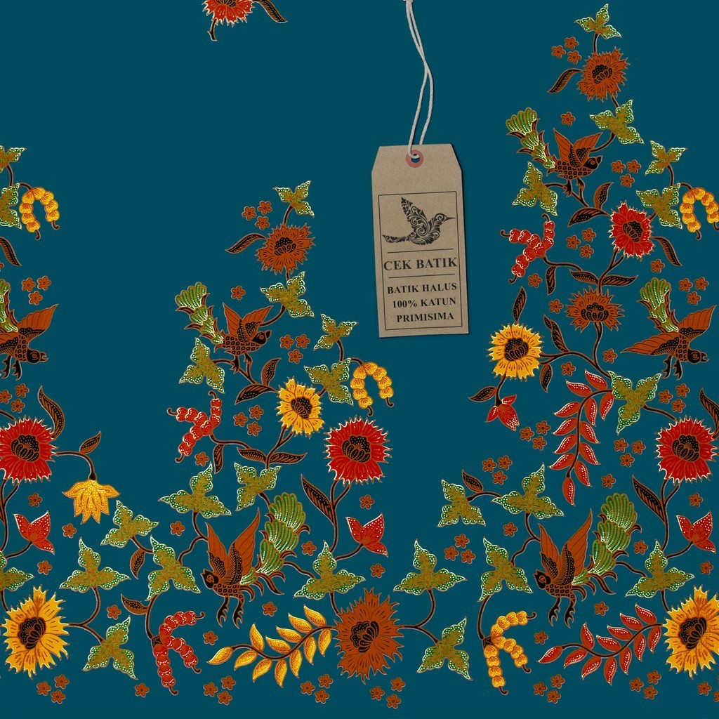 Kain Batik - Motif Burung dan Bunga Manis (Biru Tosca)