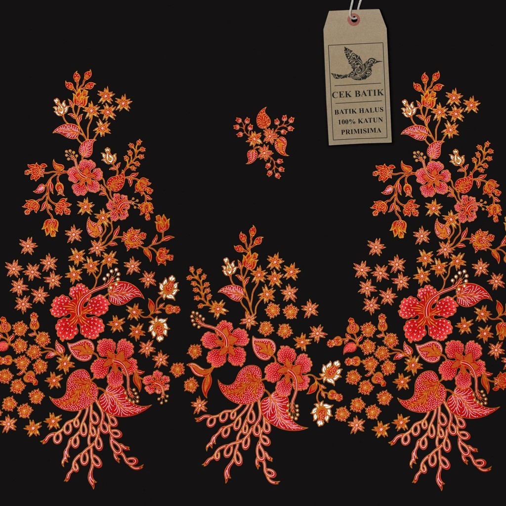Kain Batik - Motif Pesona Bunga Sepatu Hitam Manis (Merah)