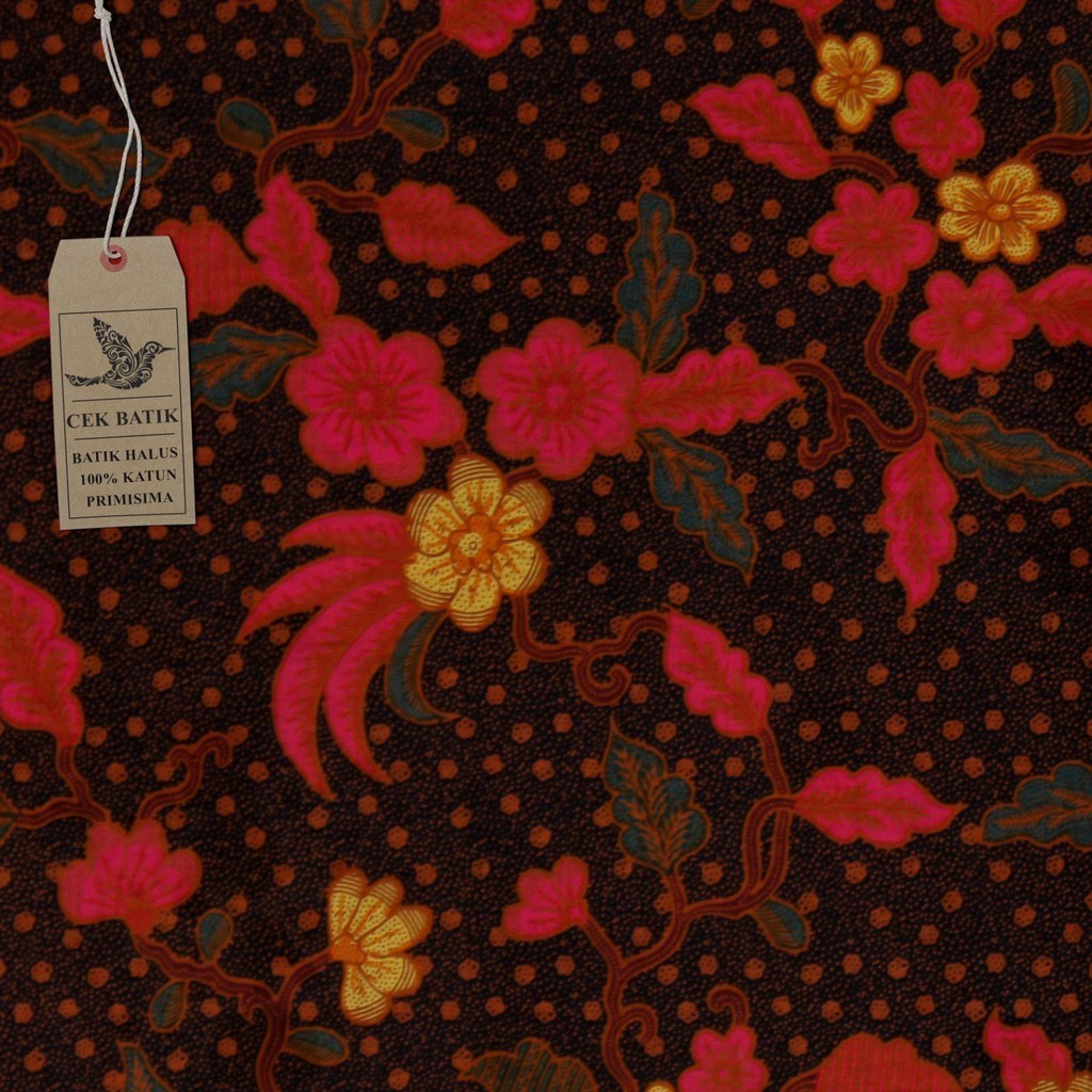 Kain Batik - Motif Bunga Kembar Warna Dasar Hitam Manis