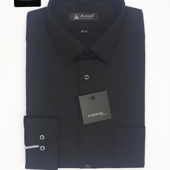 Alisan Kemeja Pria Polos Slim Fit Lengan Panjang// Aneka Warna// Hitam