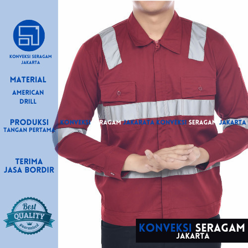BAJU KEMEJA WEARPACK SERAGAM PROYEK TAMBANG SAFETY MAROON PANJANG