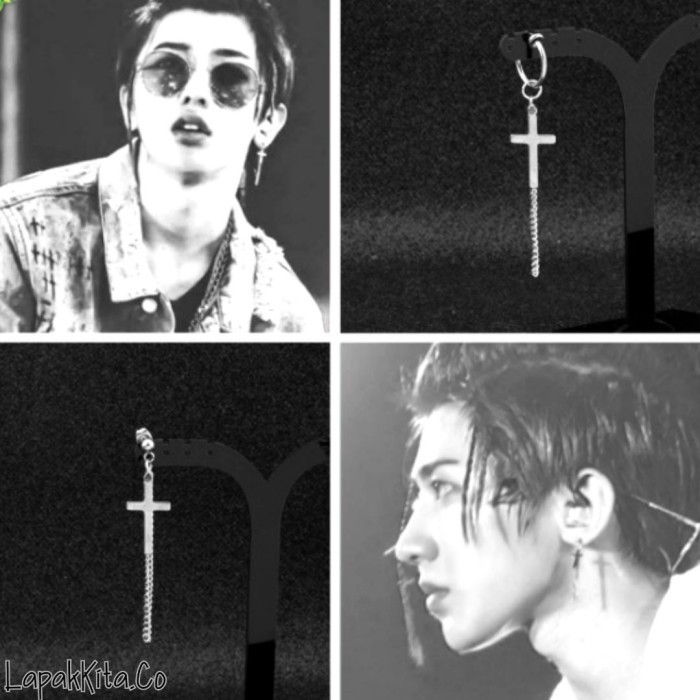 Anting Pria Titanium / Anting Salib Jepit / Anting Salib Pria Tindik
