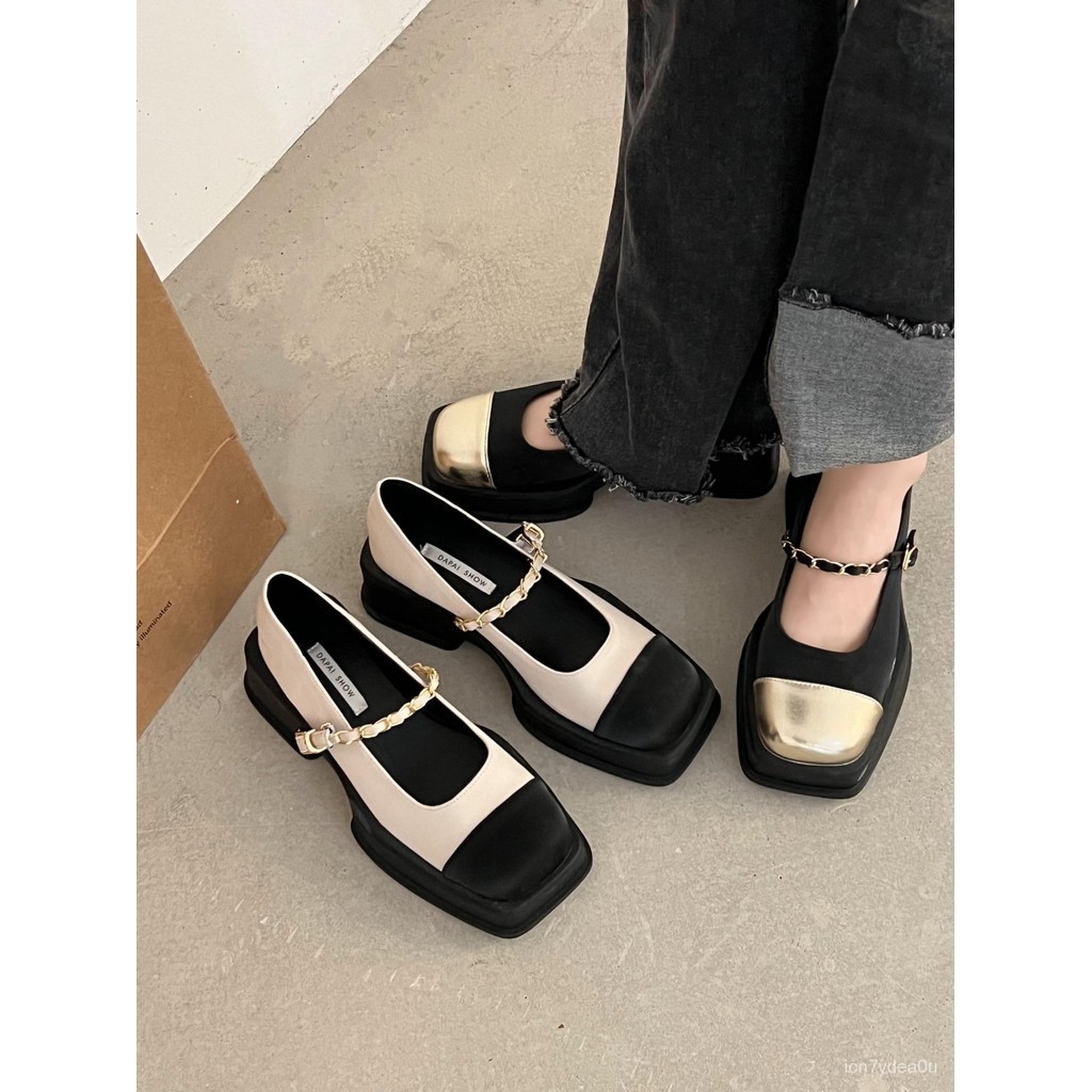 

2023Spring and Summer Grape Mom Same Style Mary Jane Shoes Girly Style Preppy Style Thick Bottom with Light Retro Pumps