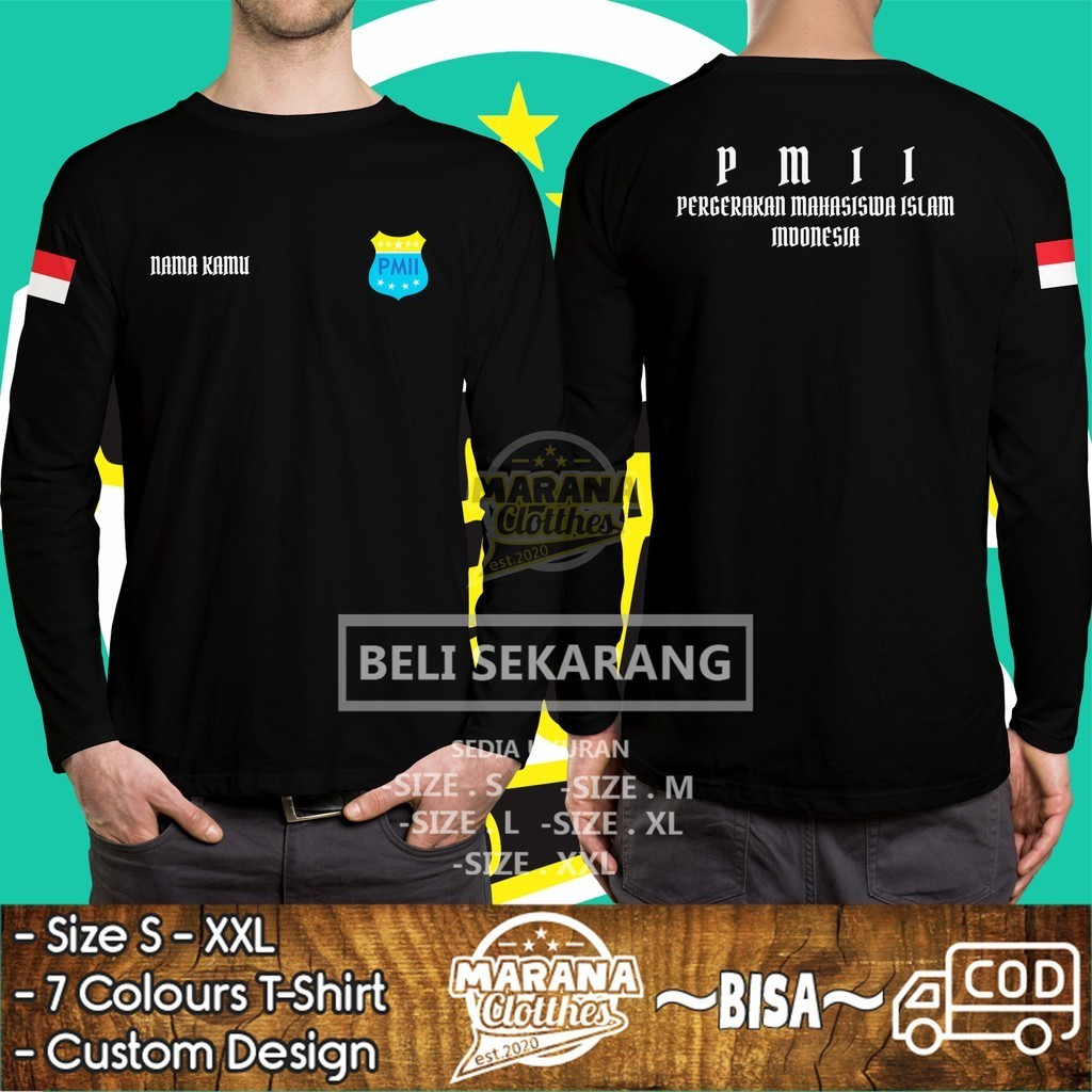 Kaos PMII Pergerakan Mahasiswa Islam Indonesia Gratis Nama Kamu Lengan Panjang DB Kaos Distro