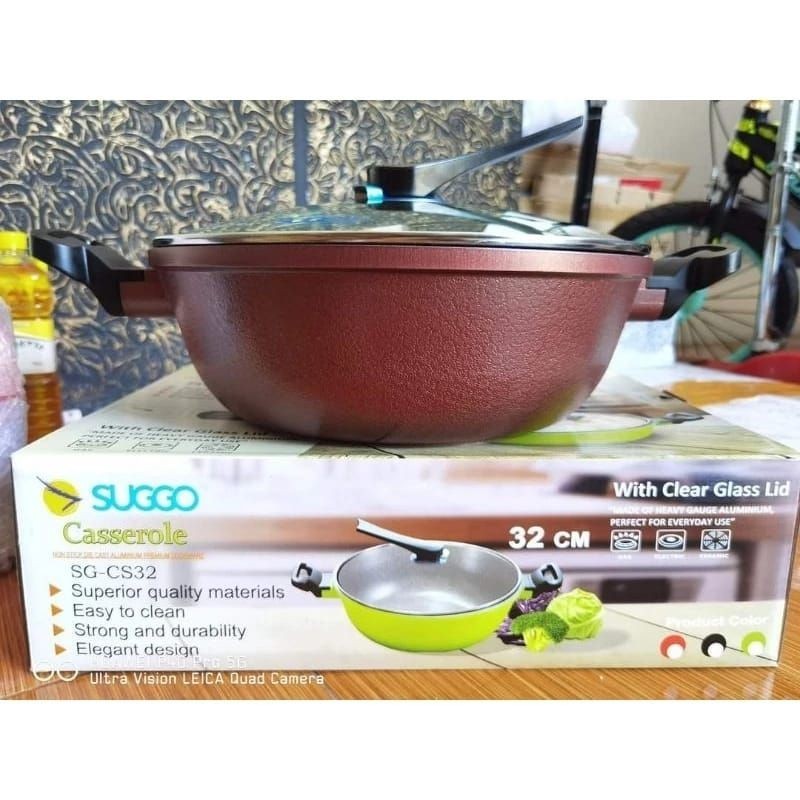 Wookpan Suggo/wajan casserole Suggo 32cm+Tutup Kaca&Anti Lengket SG-CS32