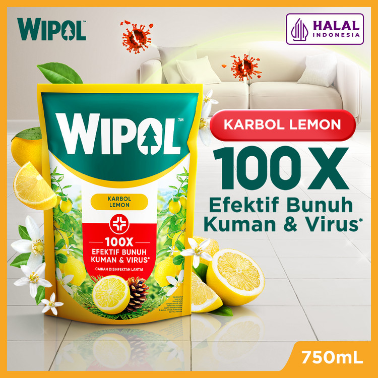 Wipol Pembersih Lantai Cairan Disinfektan Teruji Dermatologis Karbol Lemon 750 mL