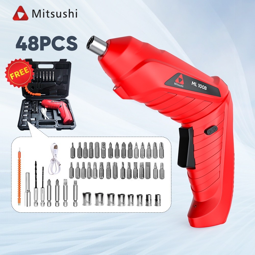 Mitsushi 48PCS Set 4.8V Cordless Screwdriver Obeng Mesin Bor Mini