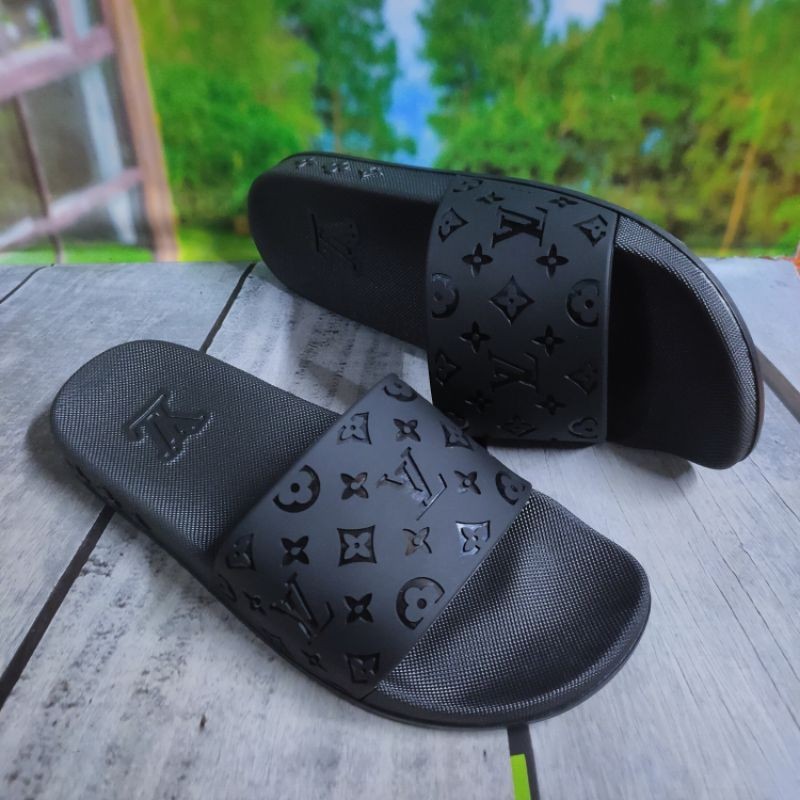 MURAH Sandal Cowok Dewasa Lv Slide Black 100% Grade Original Sendal Pria Import