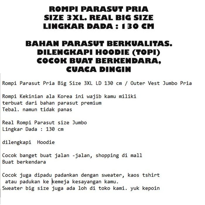 Rompi Parasut Pria Big Size Jumbo Vest 3Xl / Rompi Jumbo - Nosh