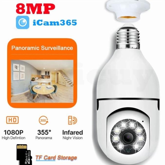 Rundy Cctv Kamera Cctv Bulb 360 Panorama Nirkabel Wifi Terhubung Ke Softneon