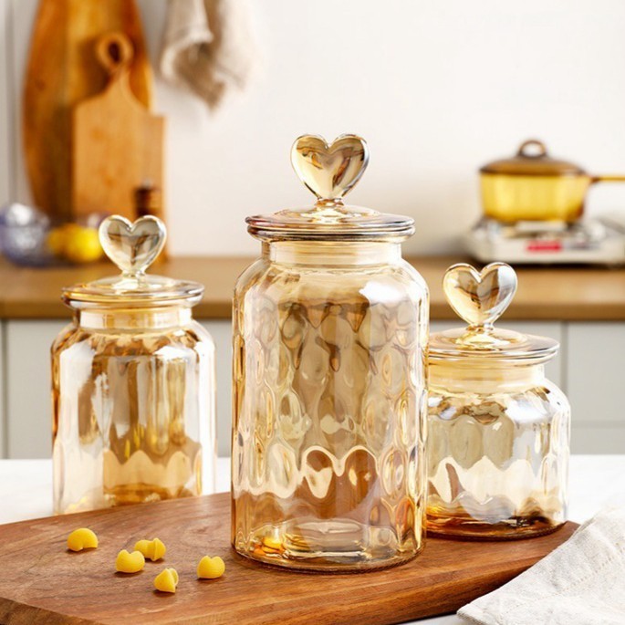 Hariya Set Love Jar Glass / Toples Makanan Kedap Udara / Toples Kaca
