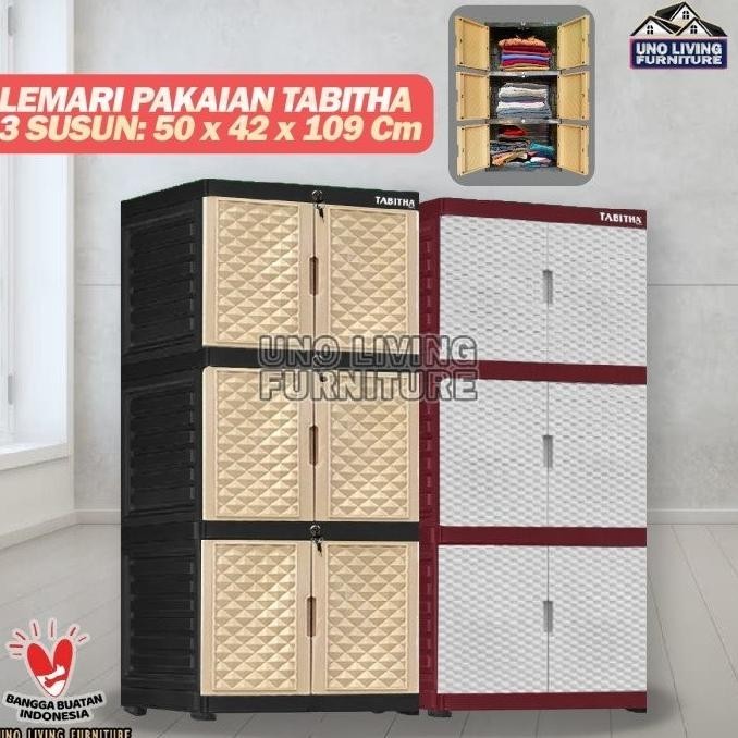 Lemari Pakaian Plastik 3 Susun Full Kunci Lemari Tabitha Tabitha