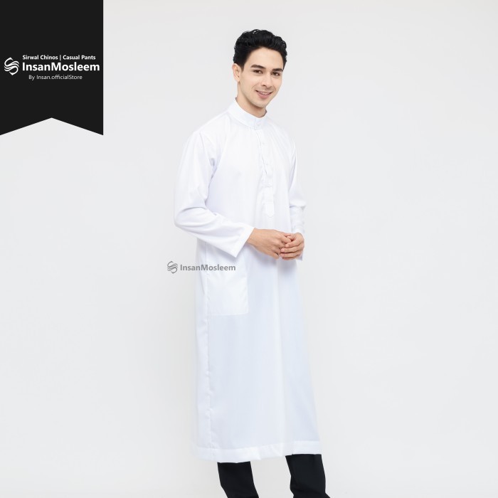 TERMURAHJubah Gamis Pria Toyobo Lengan Panjang Polos InsanMosleem - Putih, Lpremium al haramain juba