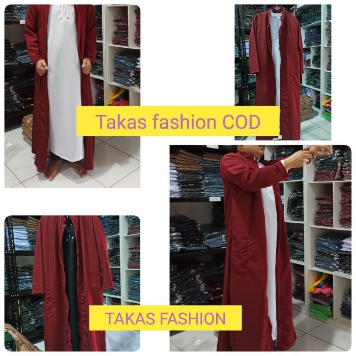TERMURAHCOD Jubah luaran pria mulim / gamis luaran sholat PRIA S, M,L,XL - Merah Marun, Slengan pend