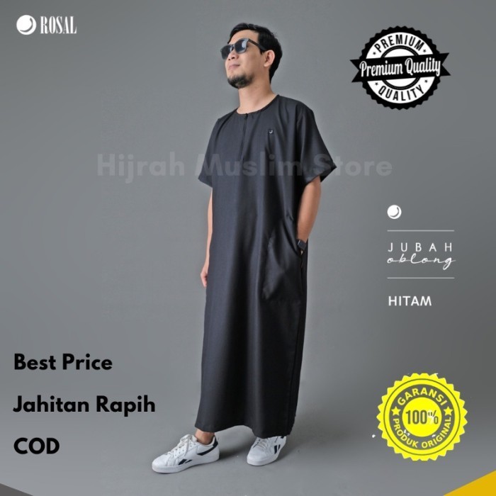 CODCLY72 - Jubah Pria Katun Al Haramain Oblong Lengan Pendek Gamis Rosalal haramain premium hitam ju