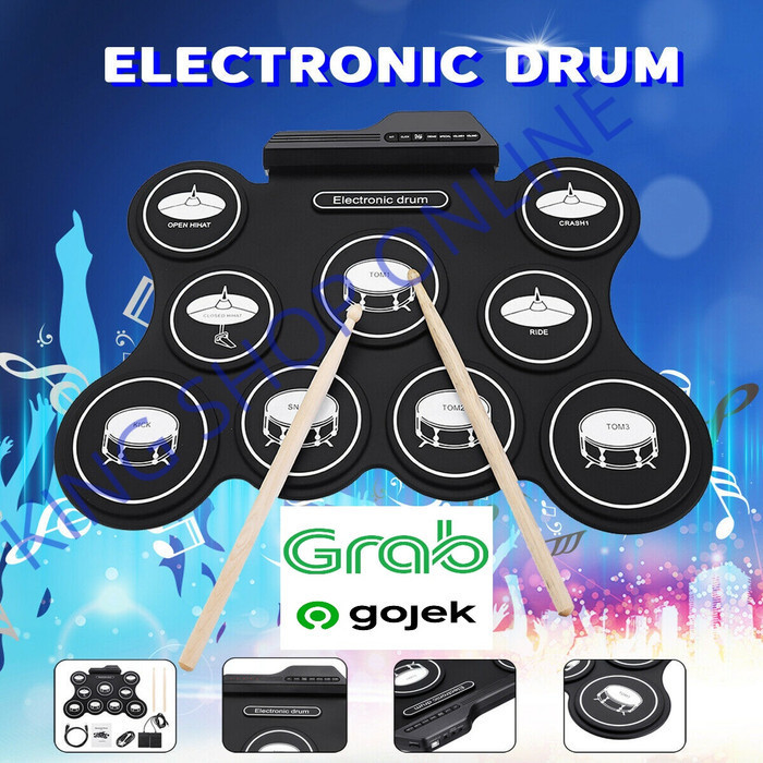 Electronic Digital Portable Roll Up Drum Pad Set Kit 9 Pad Drum Usb