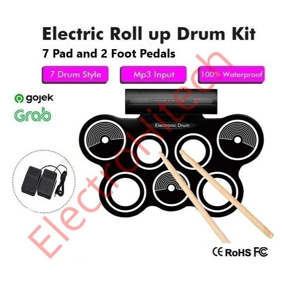 Portable Roll Up Drum Pad Electronic Digital Drum Set Kit 7 Pad
