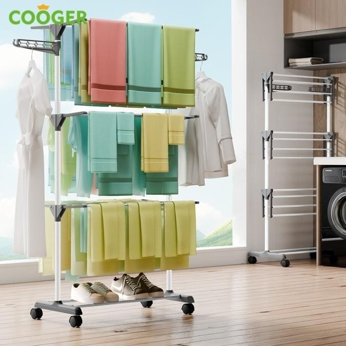 Cooger Rak Jemuran Baju Stainless Steel Rak Jemuran Handuk 4 Susun