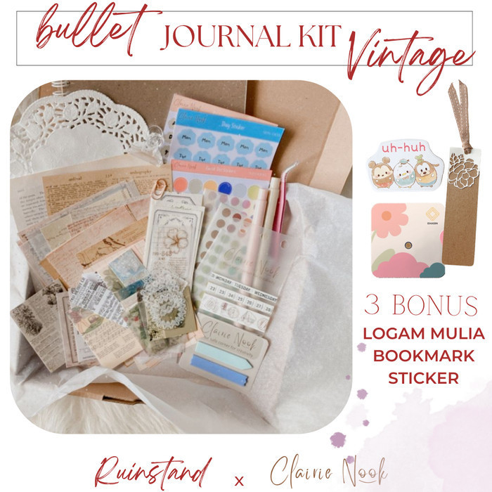 

Nikmati Bullet Journal Kit Vintage - Jurnal Kit - Scrapbook Kit Clairie Nook Promo
