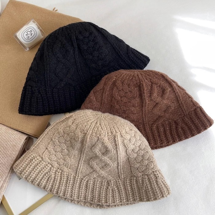 Promo Topi Kupluk Rajut Wool Winter Pompom Tebal Korea Import Wanita