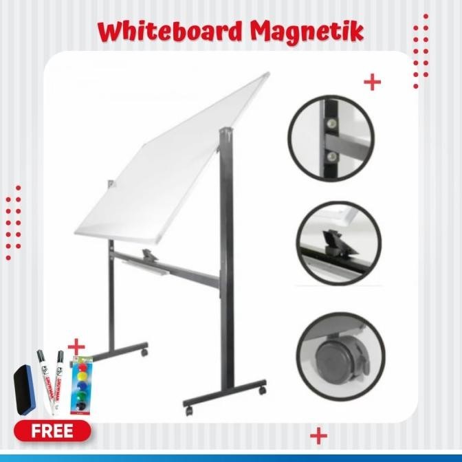 

Whiteboard / Papan Tulis Magnetic Double Face Stand Uk 60X90 Cm