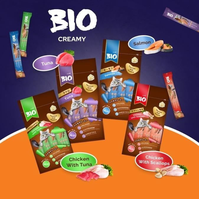 

(12 pcs) - cemilan kucing/snack kucing bio creamy treats 60g allvarian TD