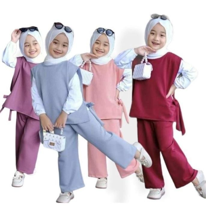 Setelan Baju Anak Perempuan 3-12Thn Chika Set 3 In 1/Baju Muslim Anak Terbaik