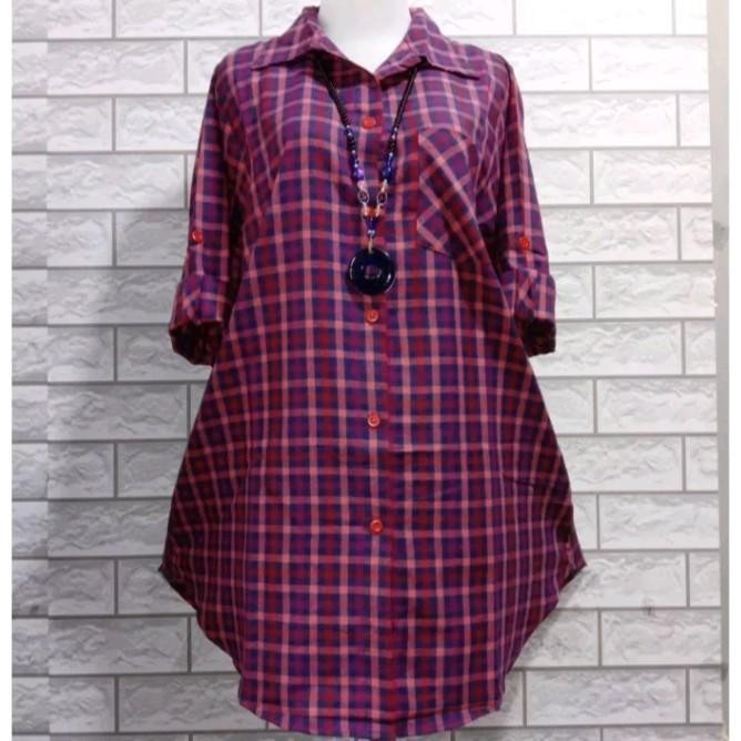 atasan kemeja wanita/baju kemeja/kemeja tunik flanel import