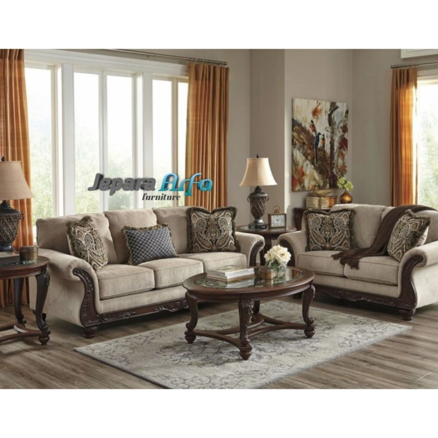 set sofa ruang tamu klasik jati 3.2, meja tamu, nakas