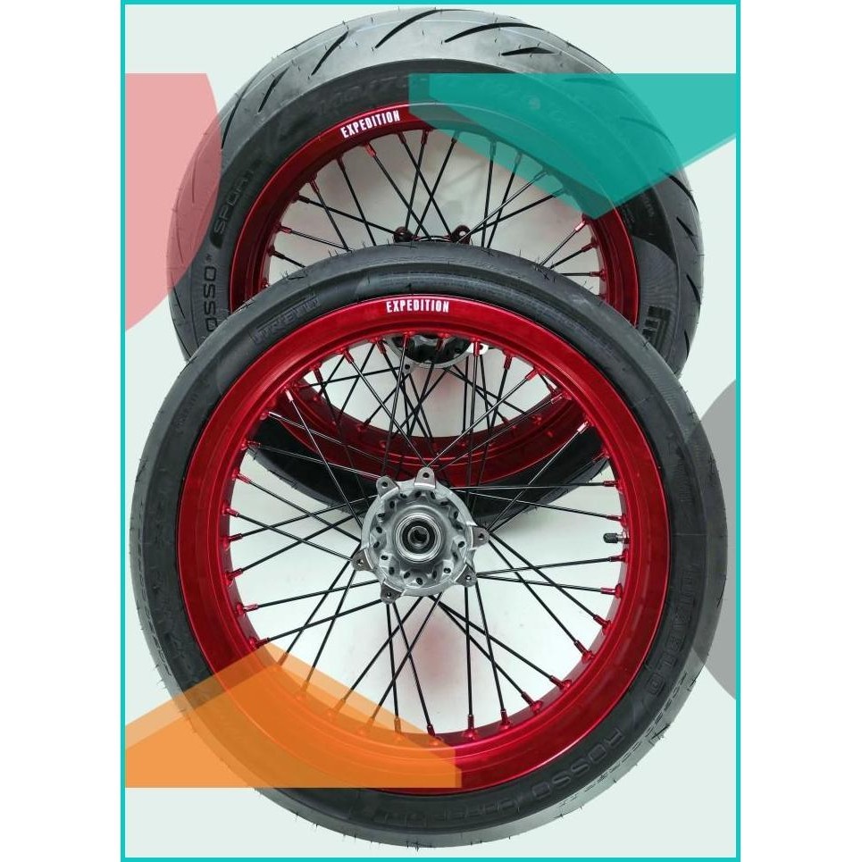 ban set honda crf 150 ring 17 expedition dbs pirelli supermoto merah 1