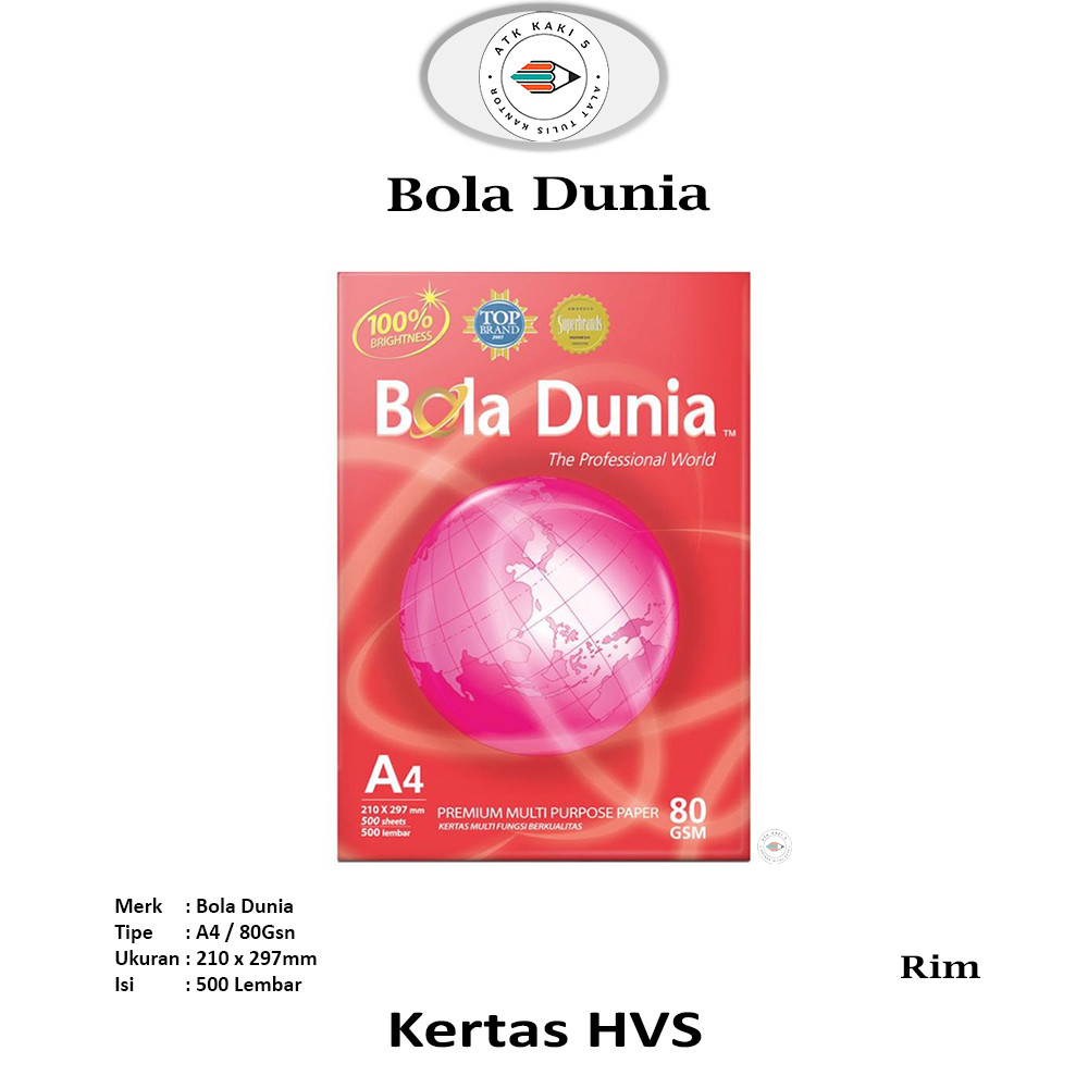 

Bola Dunia - Kertas Fotocopy A4 80 Gram / Paper Print - Box - Khusus Grabsend